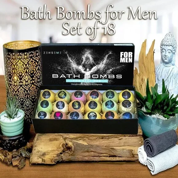 Bath Bombs for Men, Gift Set of 18 Scented Organic Handmade Bath Bombs of 2.5 oz
